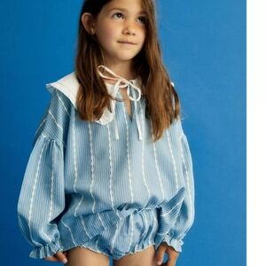 Blue Striped Kids' Romper with White Collar